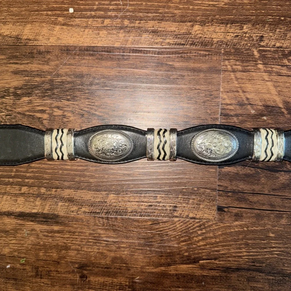 Tony Lama Belt Black Leather Cutting Champ Conchos Western Cowboy Men's 36 9113L